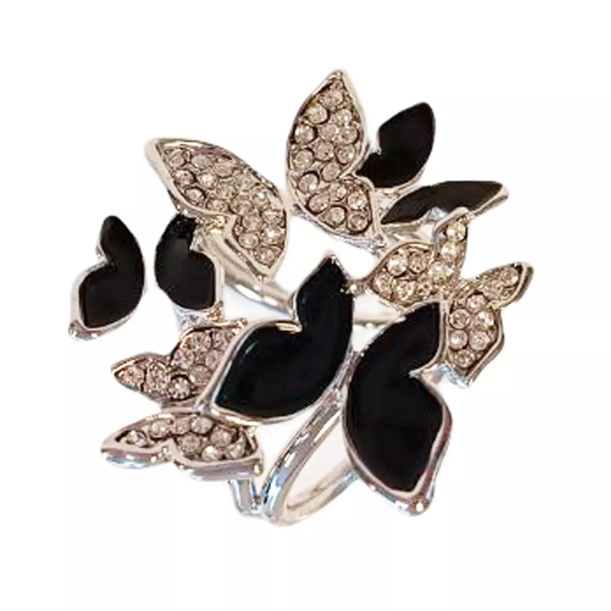 les trésors de lily Bague de Foulard 'Sissi' noir argenté 35 mm (papillons) [R9086]