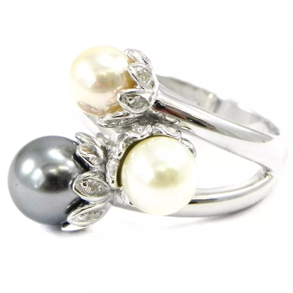 Les Trésors De Lily Bague 'Pearl Beauty' Gris Blanc Rose [I3230]