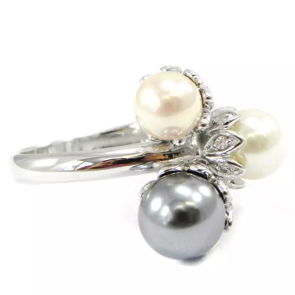 Les Trésors De Lily Bague 'Pearl Beauty' Gris Blanc Rose [I3230]