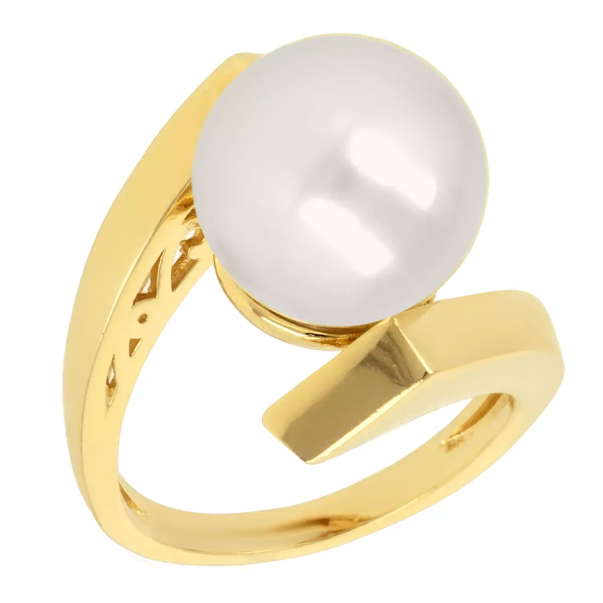les trésors de lily Bague plaqué or 'Perla' ivoire doré perle 12 mm [Q2961]
