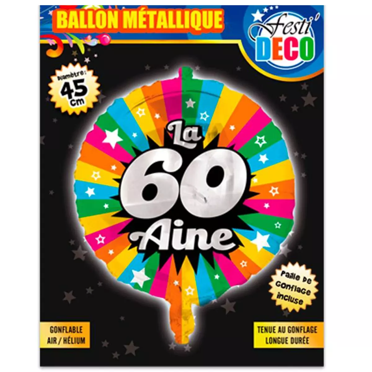 les trésors de lily Ballon métallique '60 ans' tutti frutti 45 cm [P5356]