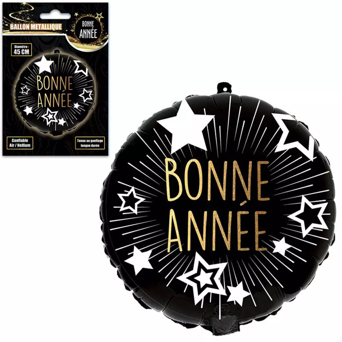 Les Trésors De Lily Ballon Métallique 'Bonne Année' Noir Doré 45 Cm [Q4555]