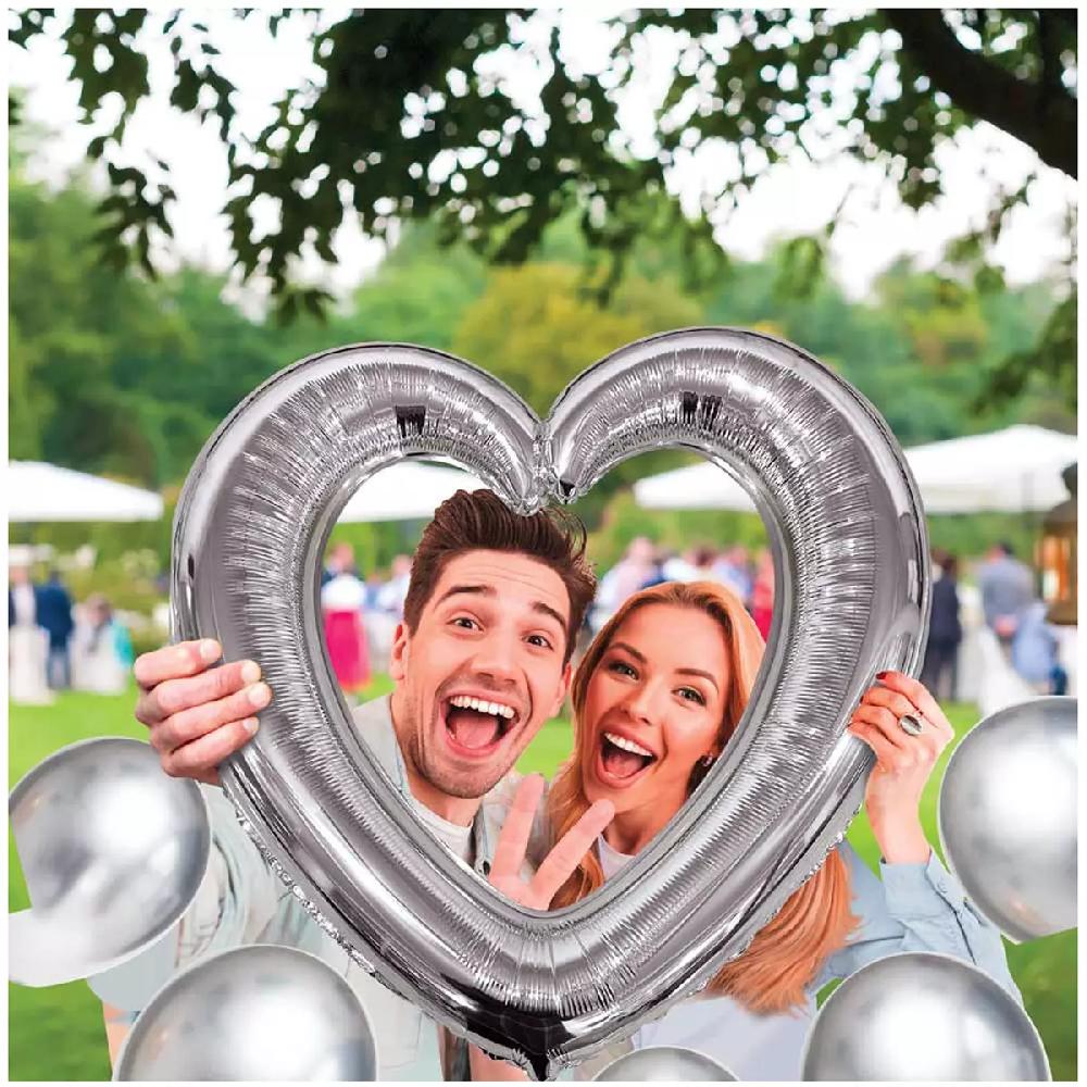 les trésors de lily Ballon métallique cadre photobooth 'Coeur' argenté 61x63 cm [A0685]
