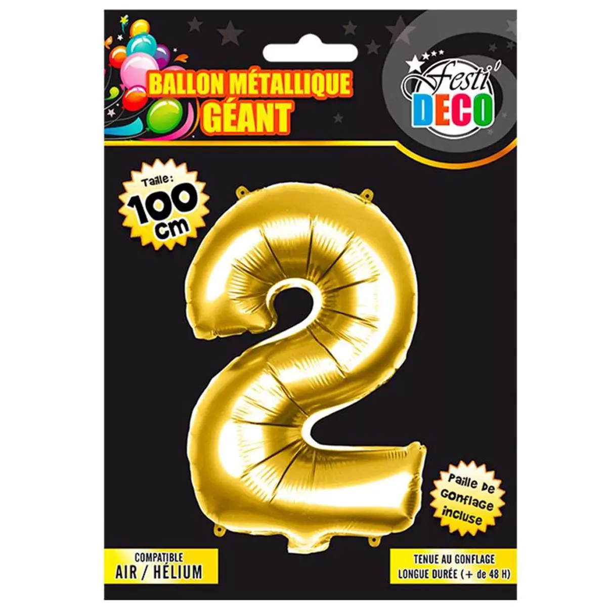 les trésors de lily Ballon métallique 'Chiffre 2' doré 1 m [Q4538]