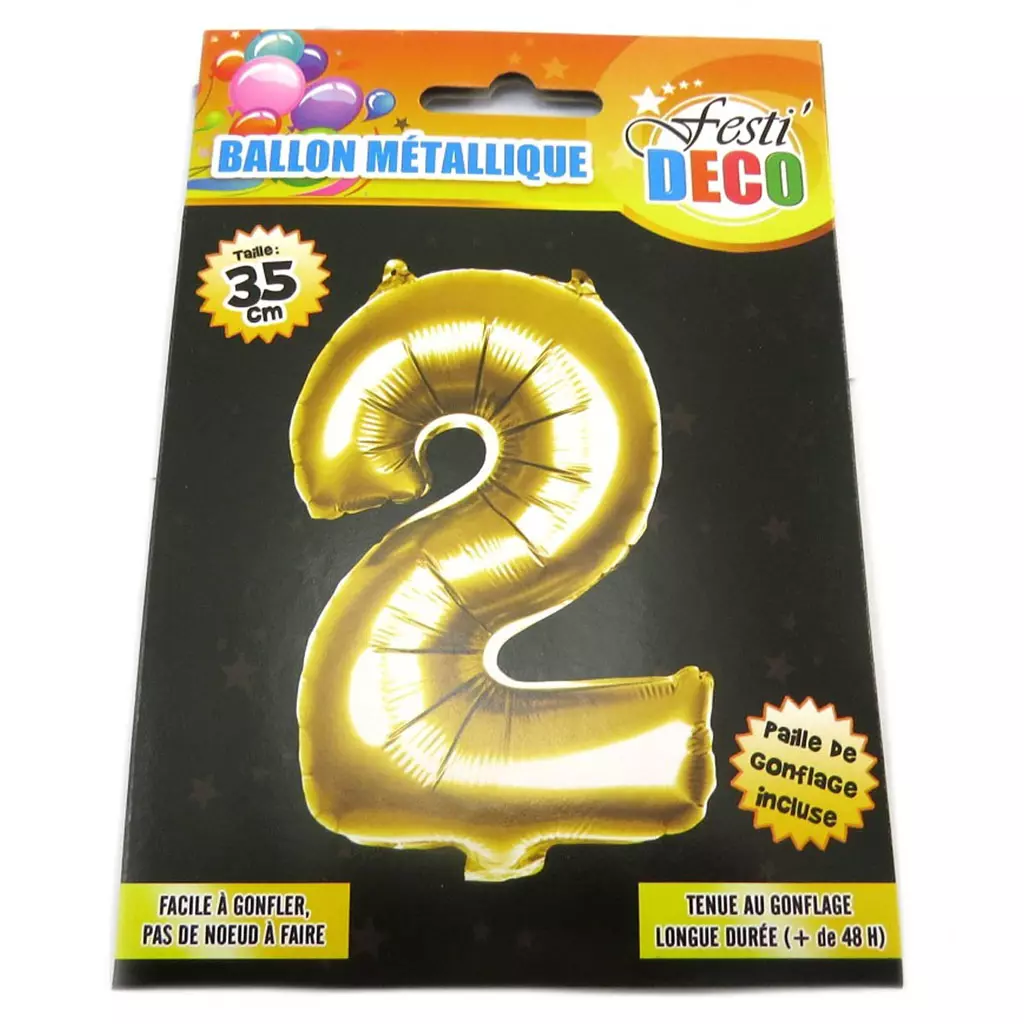Les Trésors De Lily Ballon Métallique 'Chiffre 2' Doré 35 Cm [P8531]