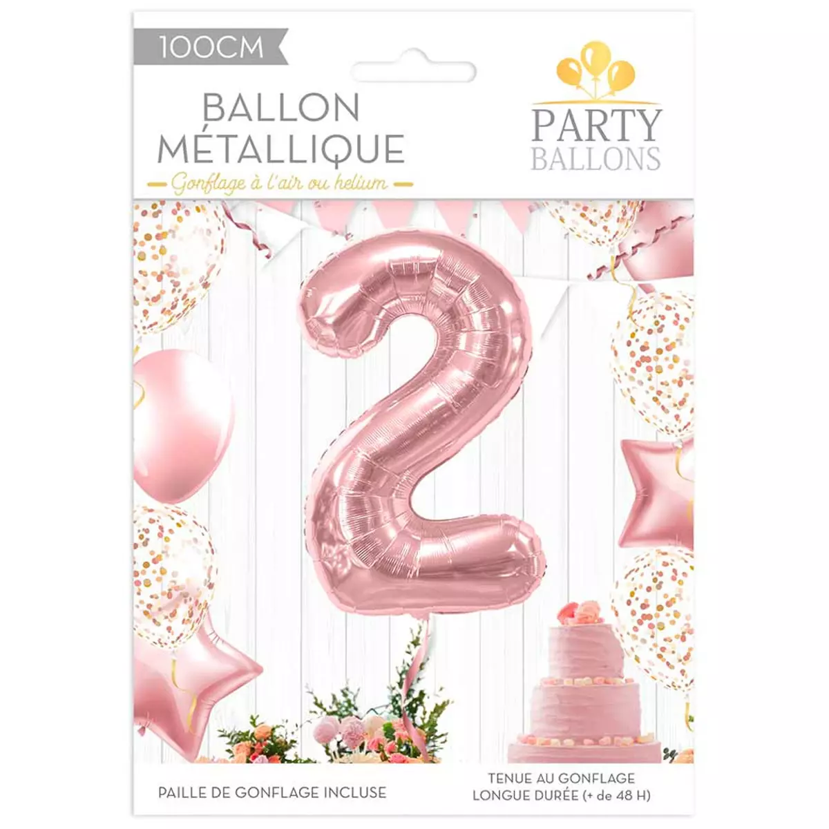 les trésors de lily Ballon métallique 'Chiffre 2' rosé 1 m [R1833]