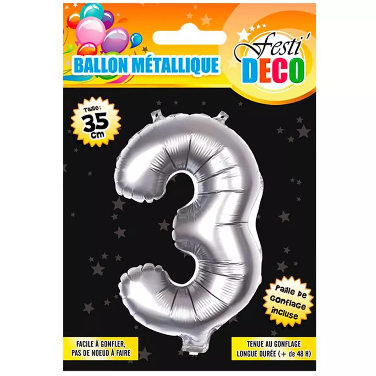 les trésors de lily Ballon métallique 'Chiffre 3' argenté 35 cm [Q4519]