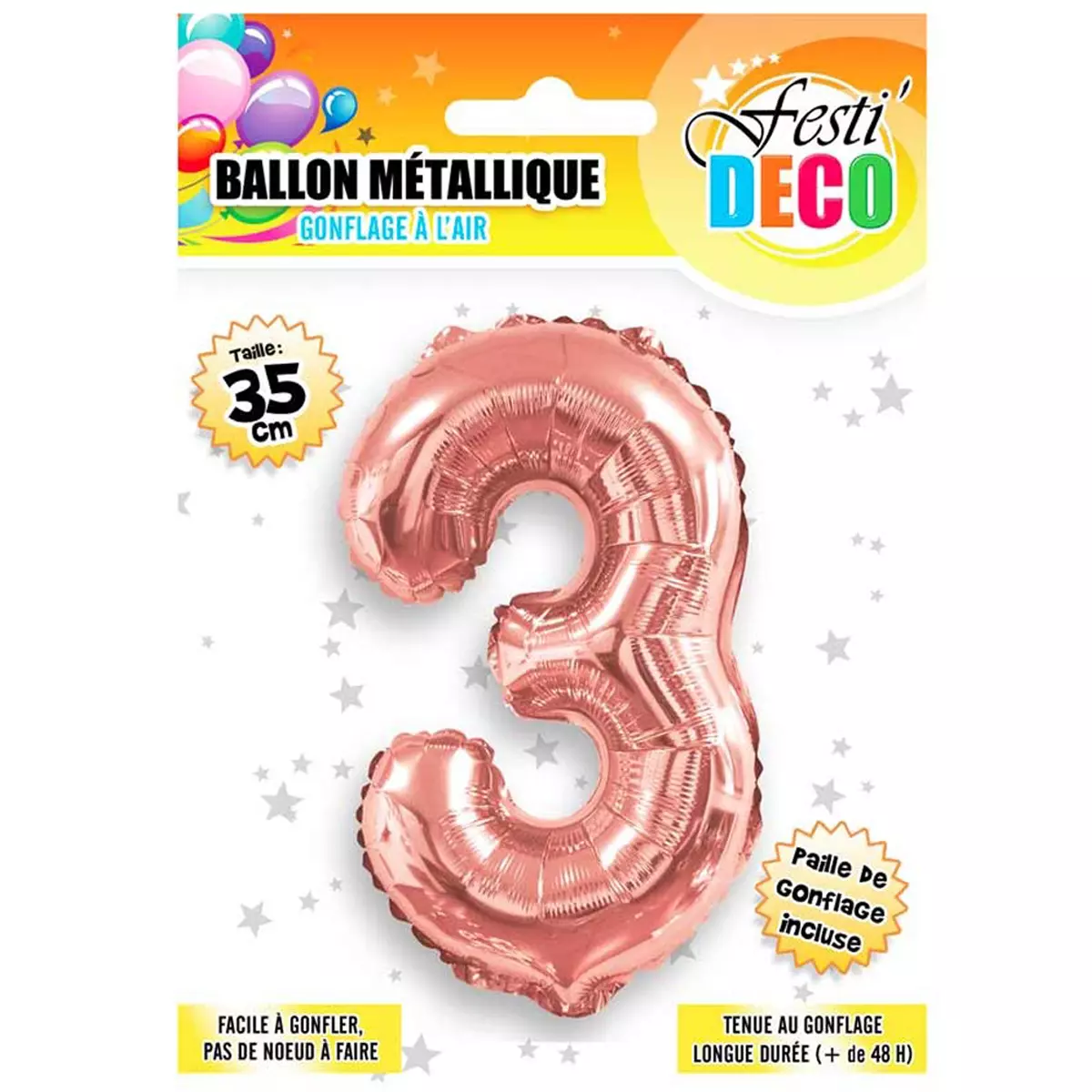 les trésors de lily Ballon métallique 'Chiffre 3' doré rosé 35 cm [Q5459]