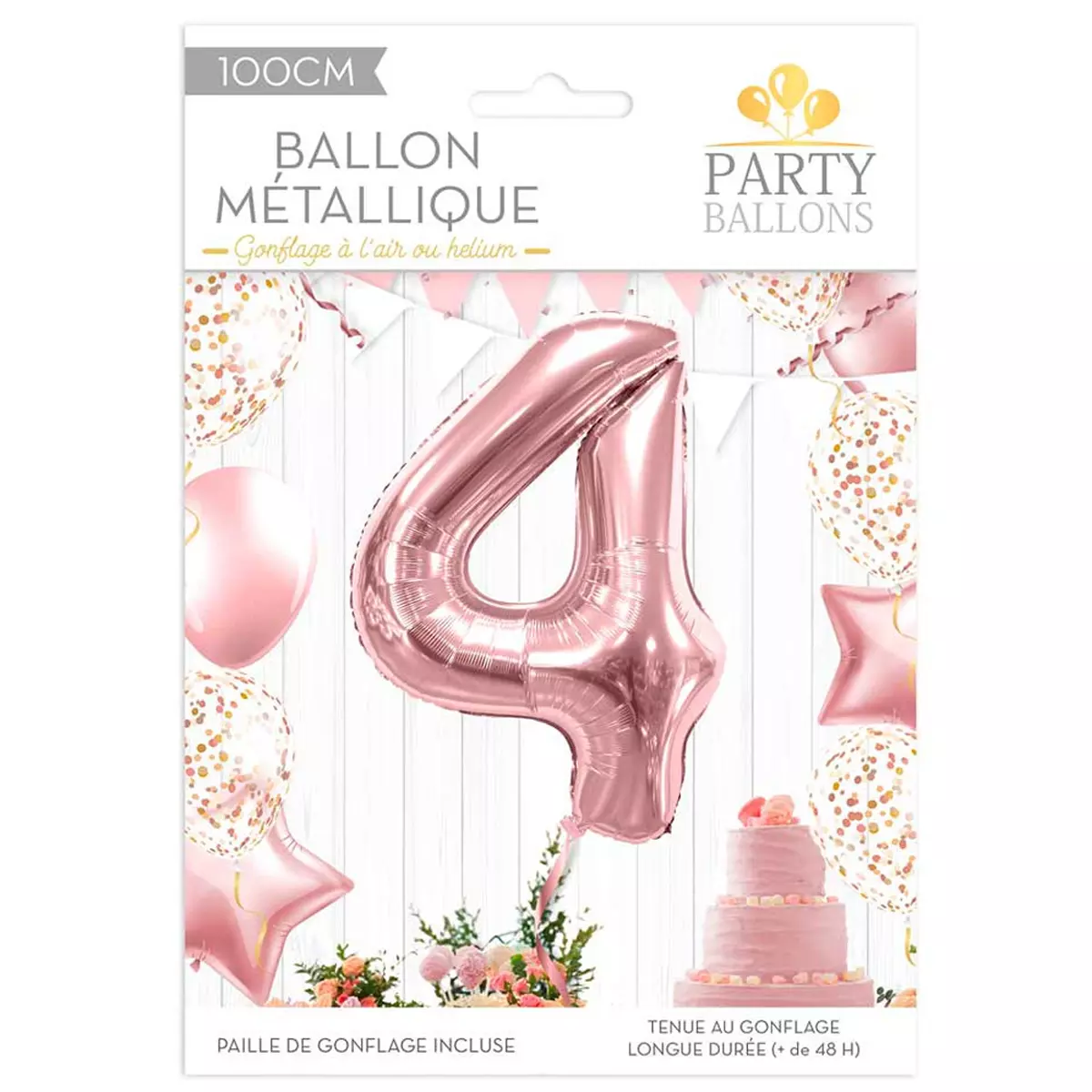 les trésors de lily Ballon métallique 'Chiffre 4' rosé 1 m [R1835]