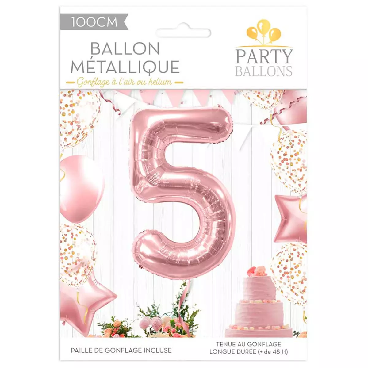 les trésors de lily Ballon métallique 'Chiffre 5' rosé 1 m [R1836]