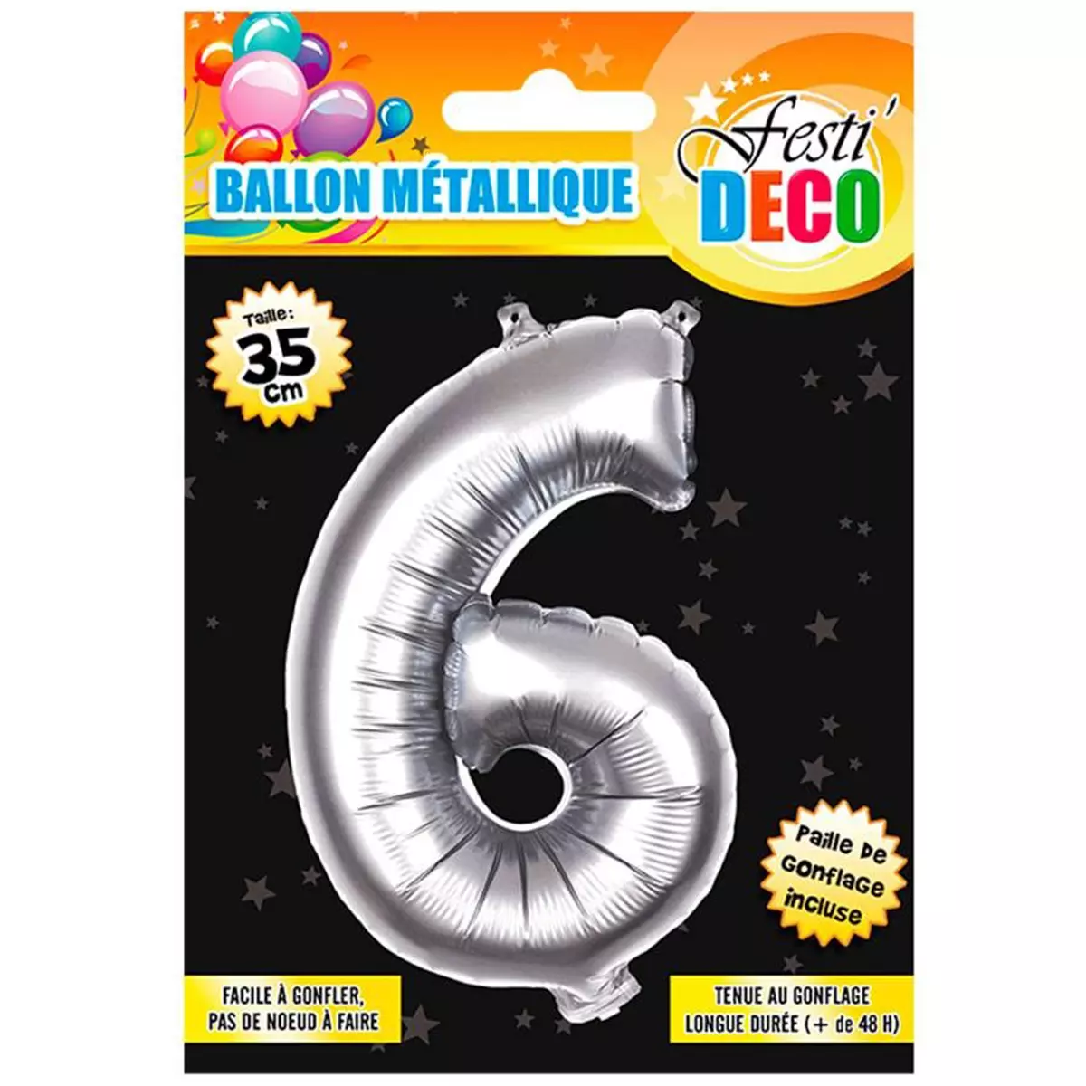 les trésors de lily Ballon métallique 'Chiffre 6' argenté 35 cm [Q4522]