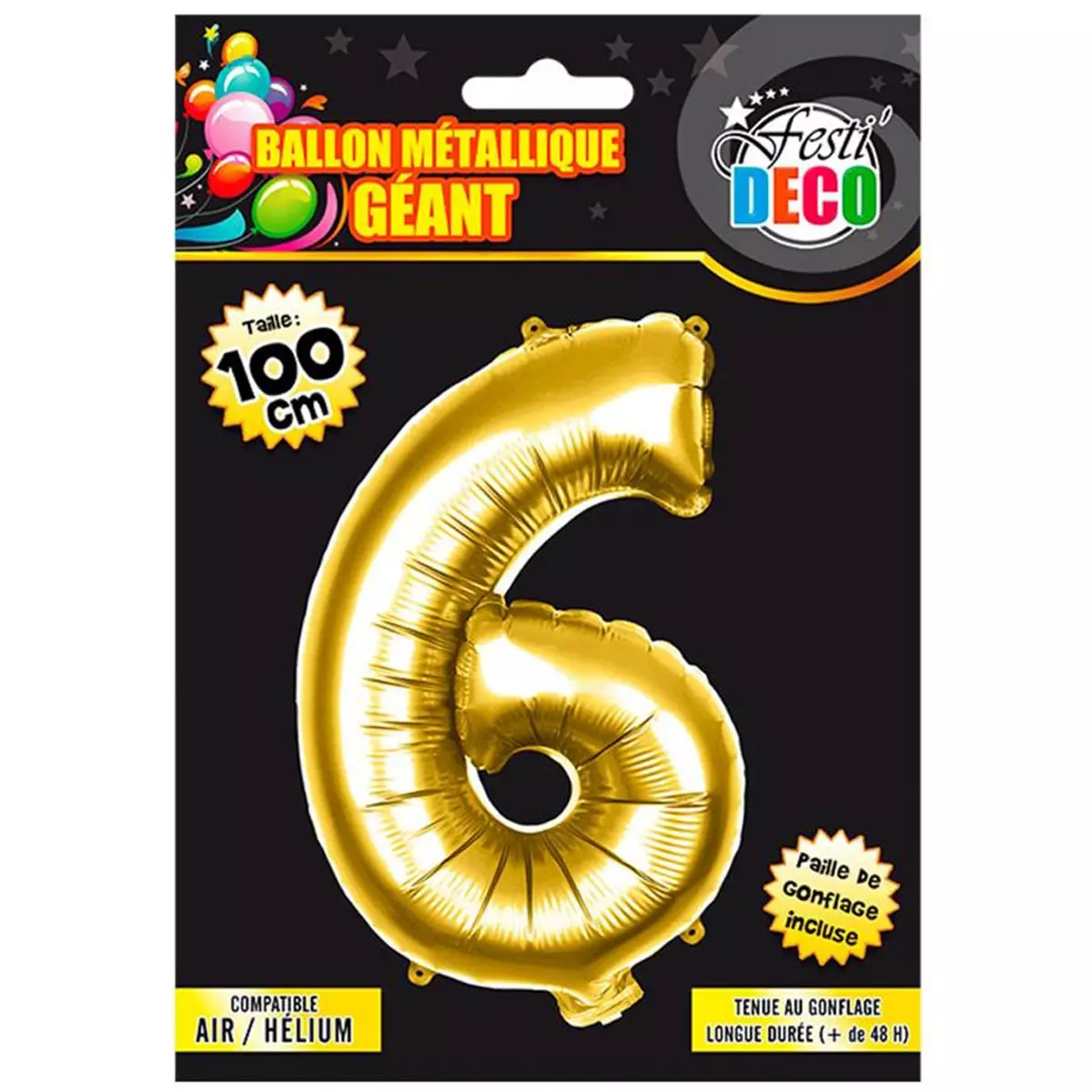 les trésors de lily Ballon métallique 'Chiffre 6' doré 1 m [Q4542]