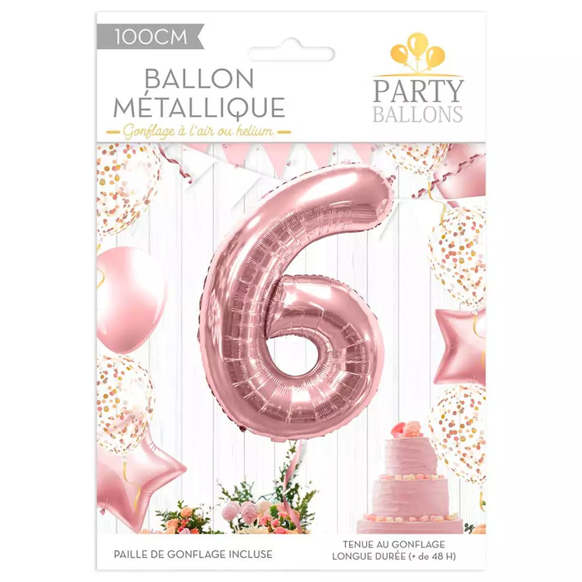 les trésors de lily Ballon métallique 'Chiffre 6' rosé 1 m [R1837]