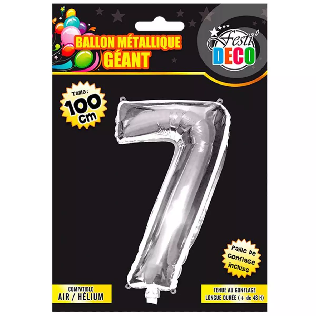 les trésors de lily Ballon métallique 'Chiffre 7' argenté 1 m [Q4533]