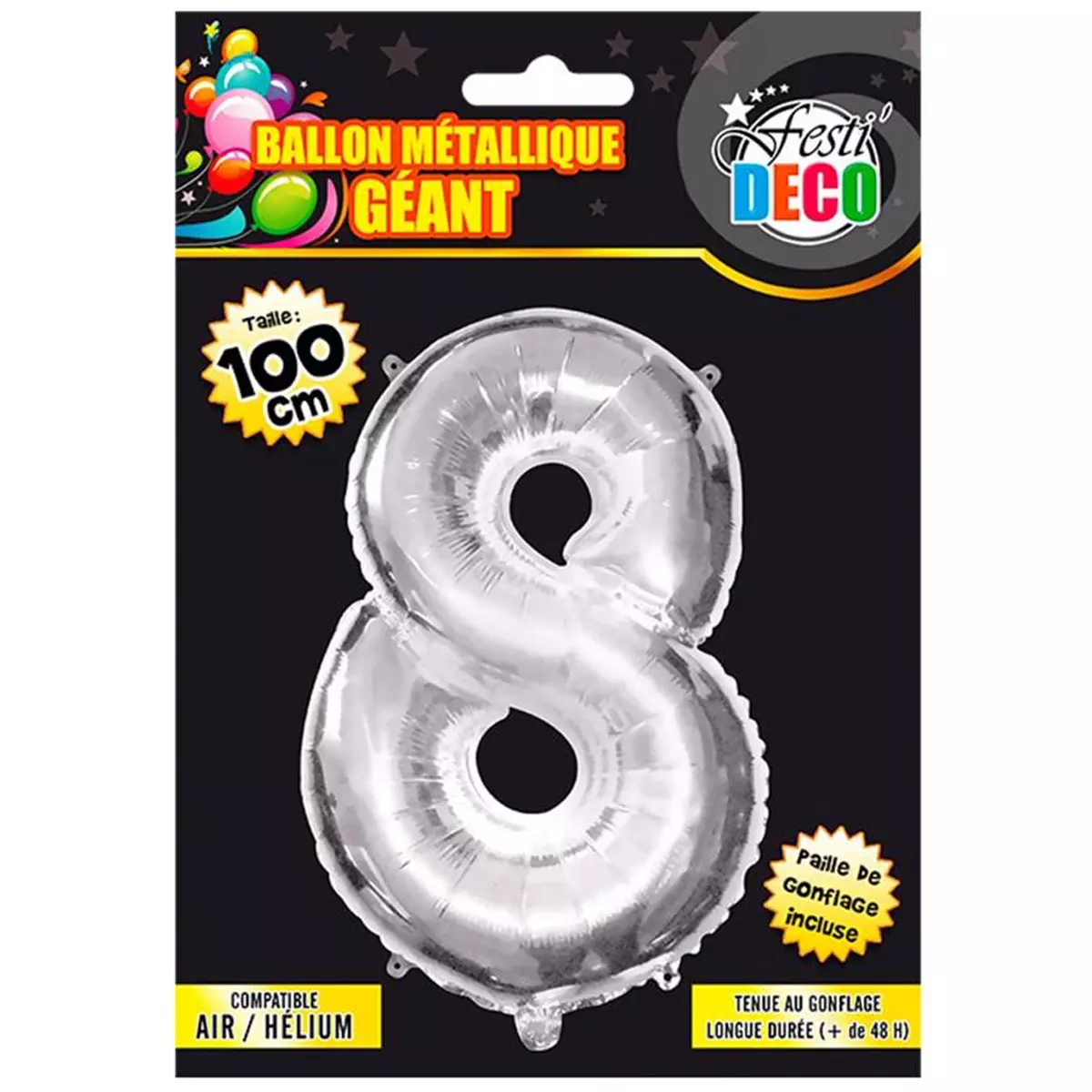 les trésors de lily Ballon métallique 'Chiffre 8' argenté 1 m [Q4534]