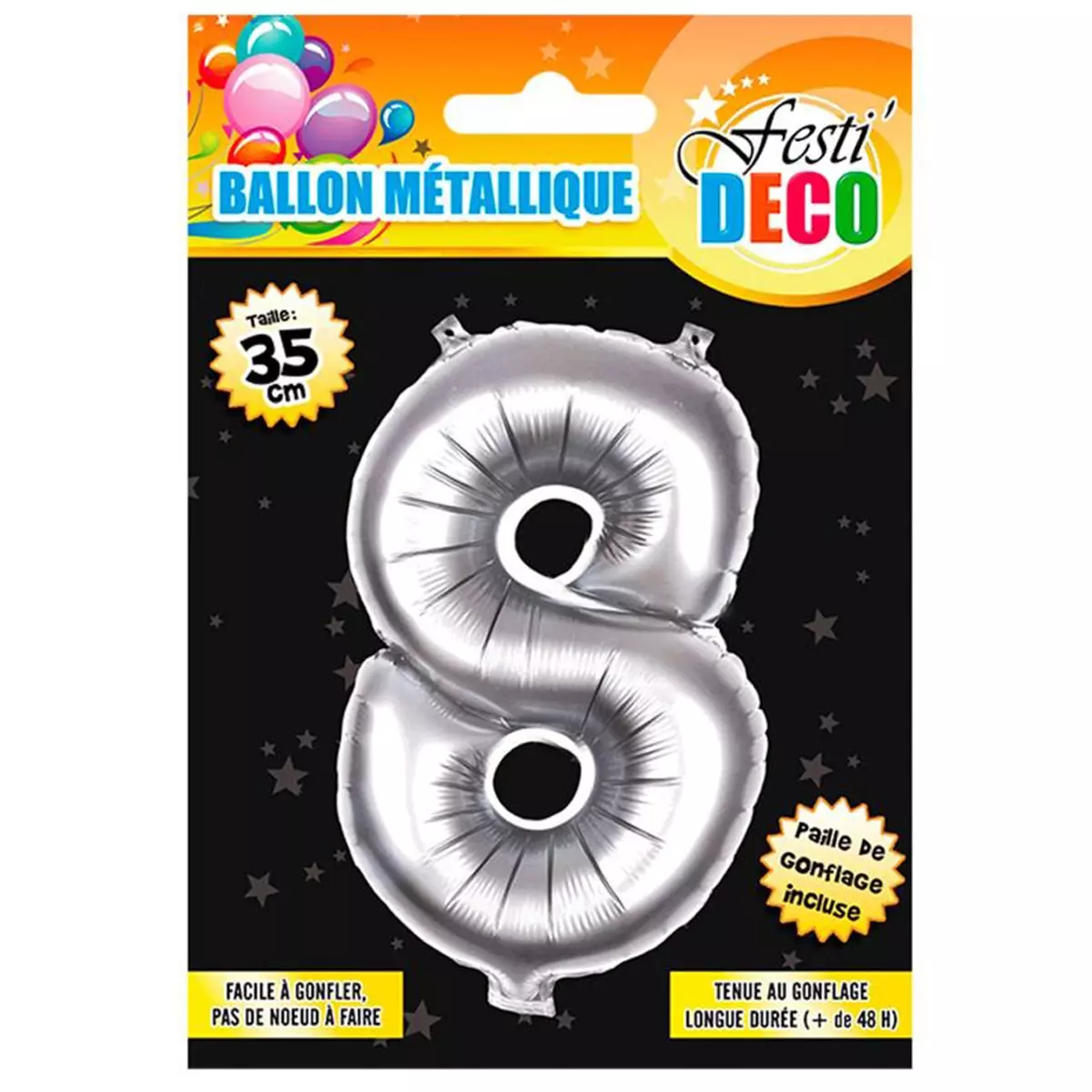 les trésors de lily Ballon métallique 'Chiffre 8' argenté 35 cm [Q4524]