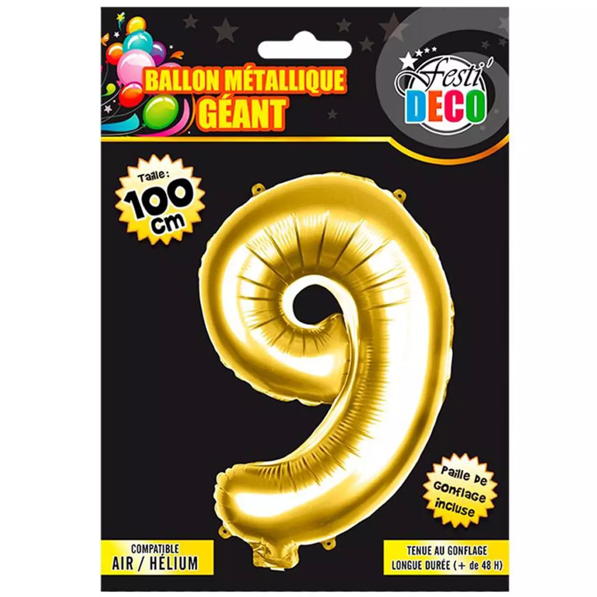 les trésors de lily Ballon métallique 'Chiffre 9' doré 1 m [Q4545]