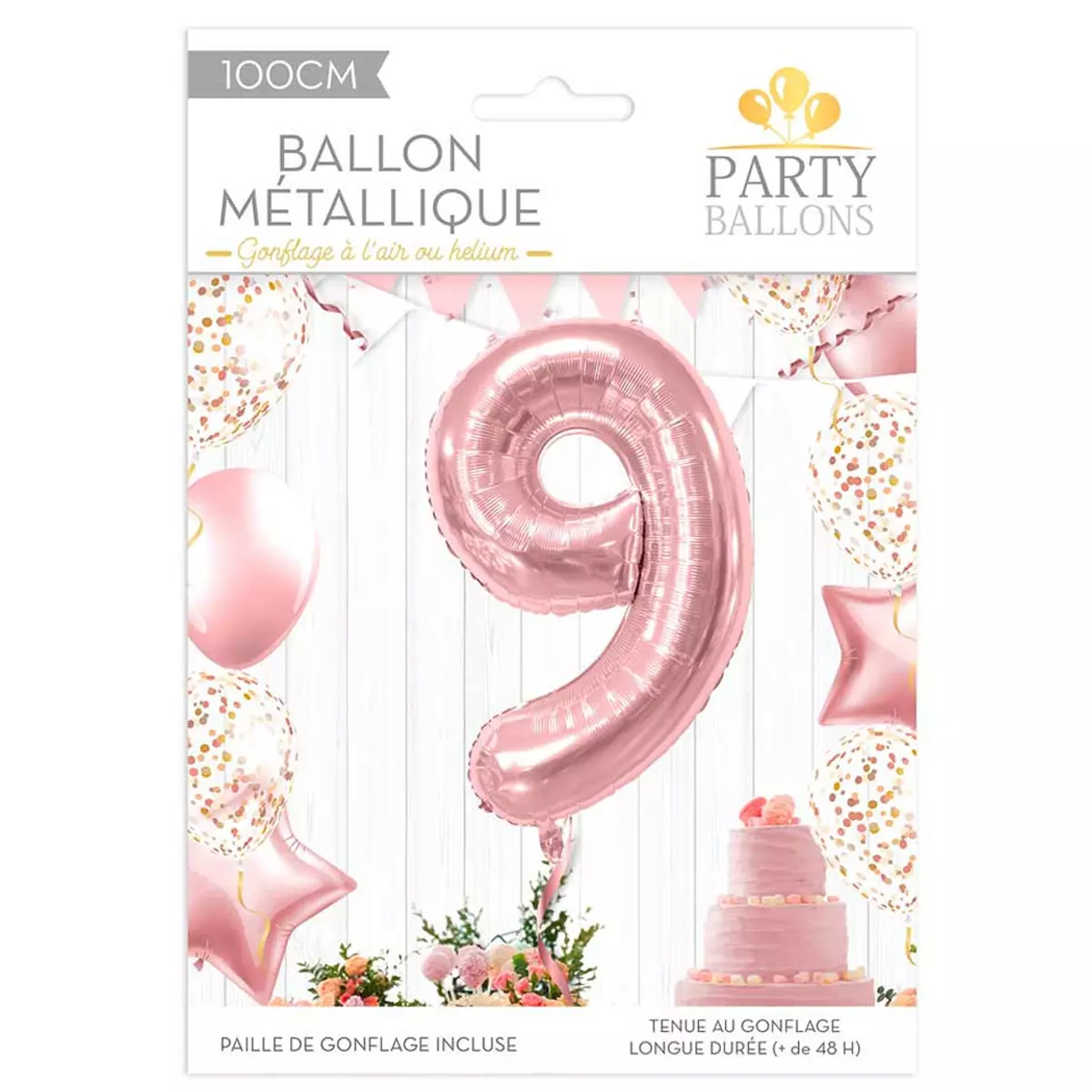 les trésors de lily Ballon métallique 'Chiffre 9' rosé 1 m [R1840]