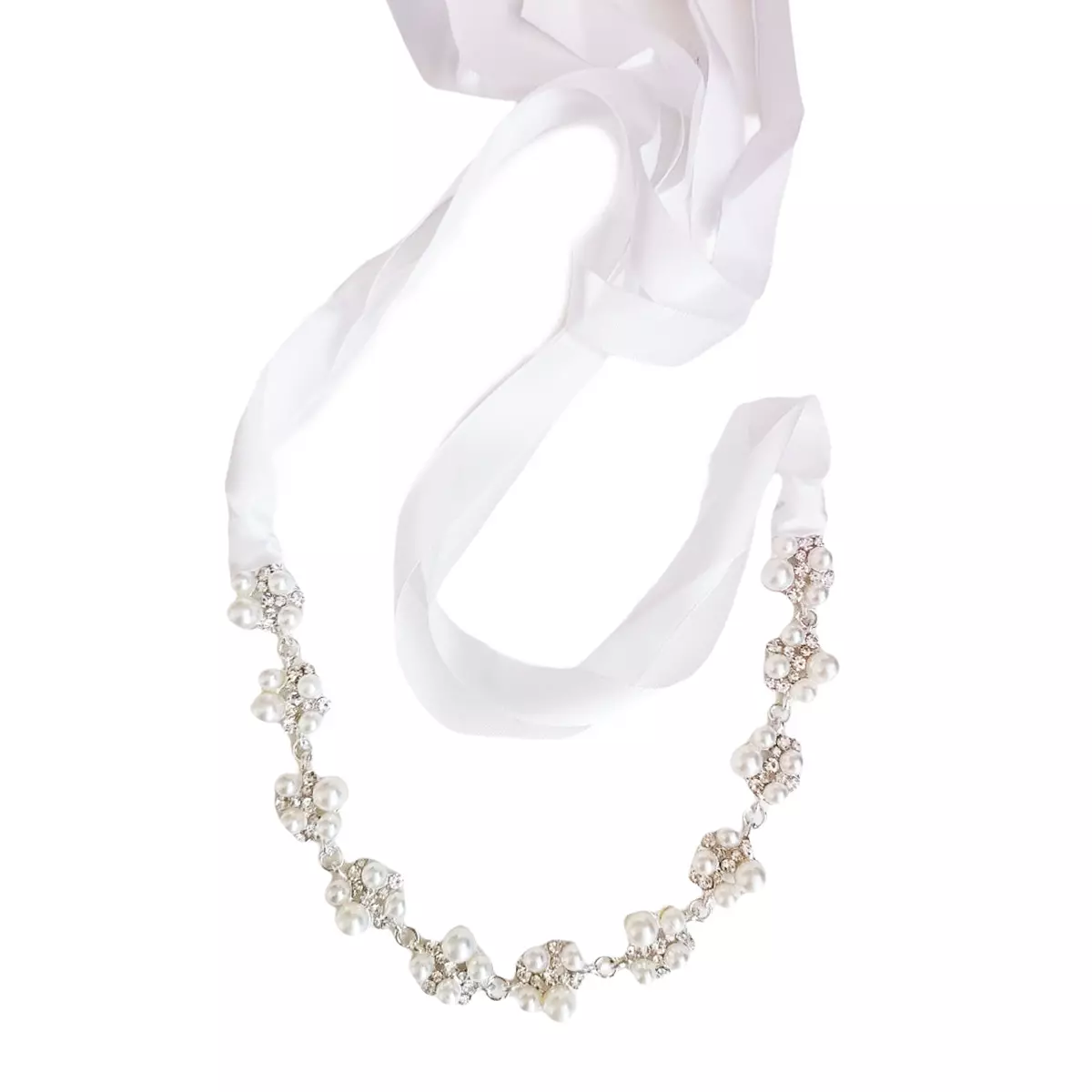 Les Trésors De Lily Bandeau De Cérémonie 'Arégonde' Blanc Argenté Motif 260x18 Mm [R7553]