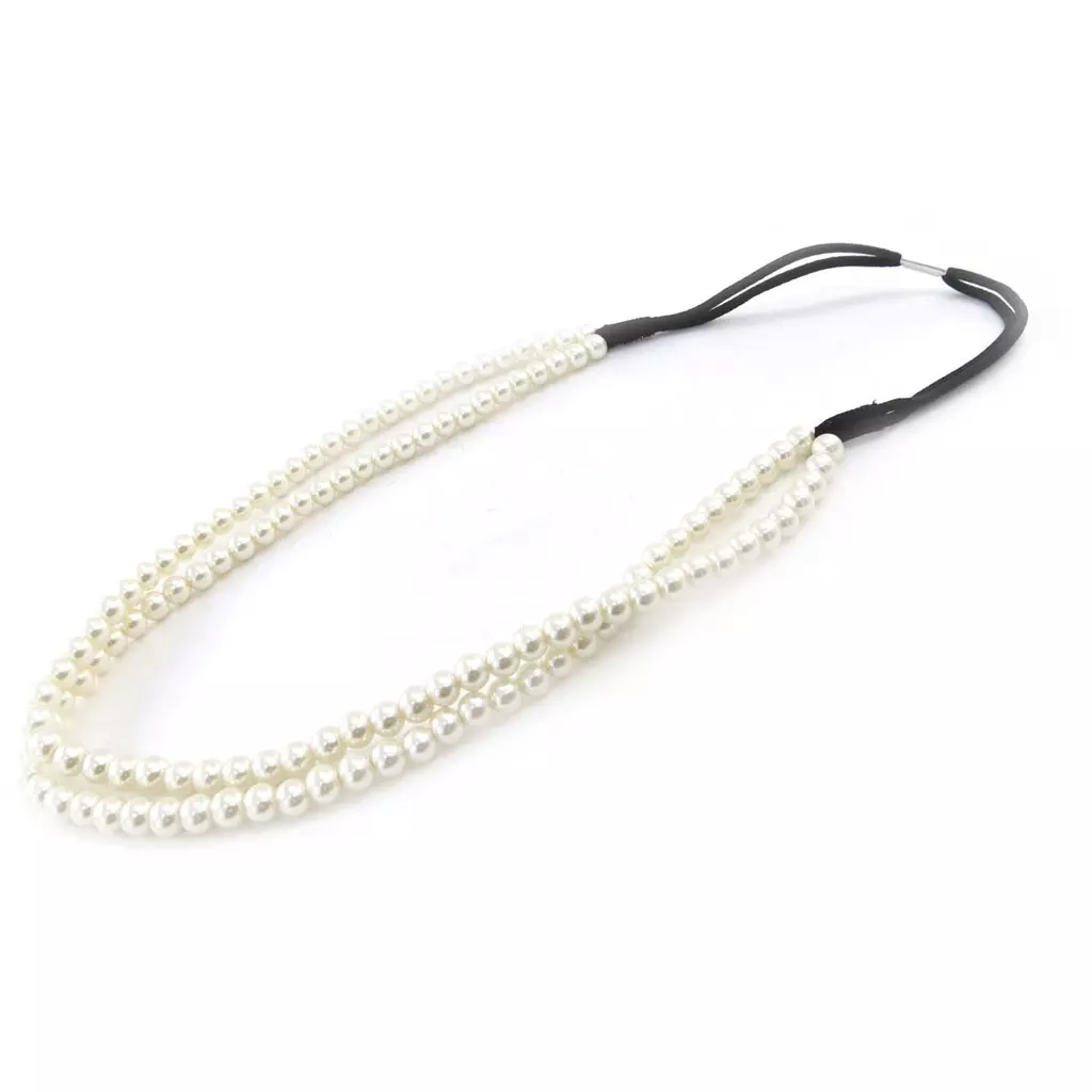 les trésors de lily Bandeau souple 'Perla' ivoire perles 6 mm [J1225]