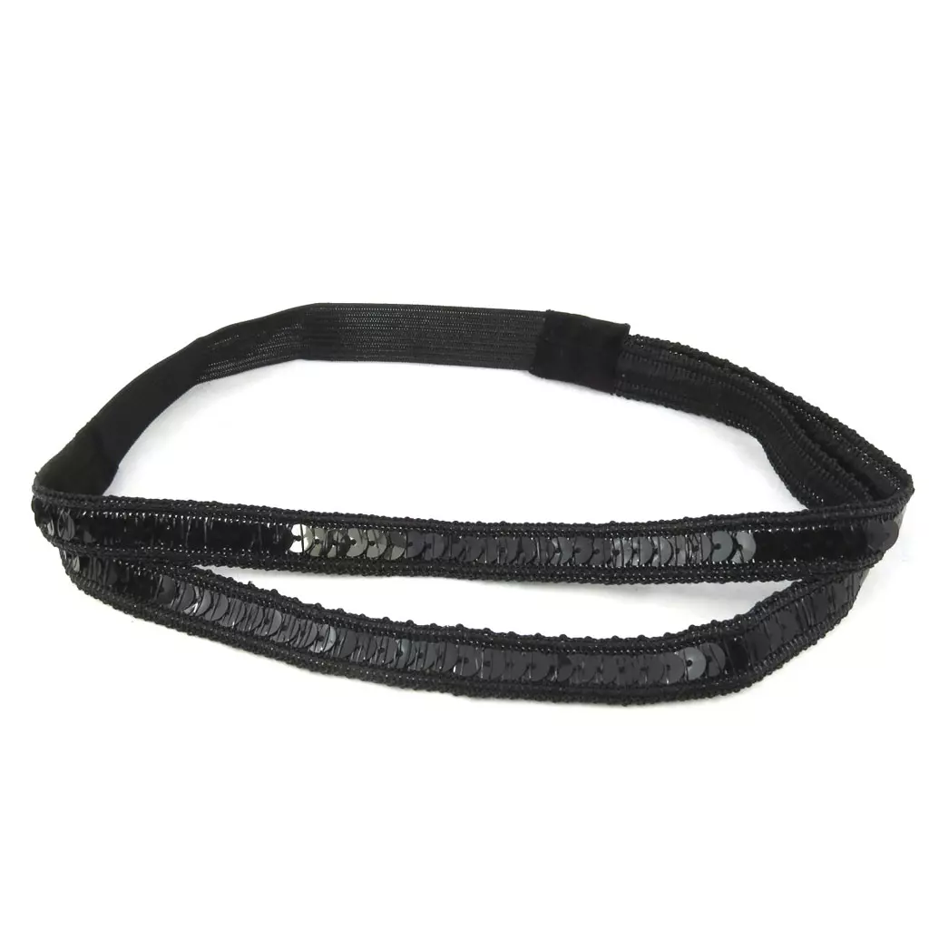 Les Trésors De Lily Bandeau Souple 'Scarlett' Noir 12 Mm (paillettes) [M1816]