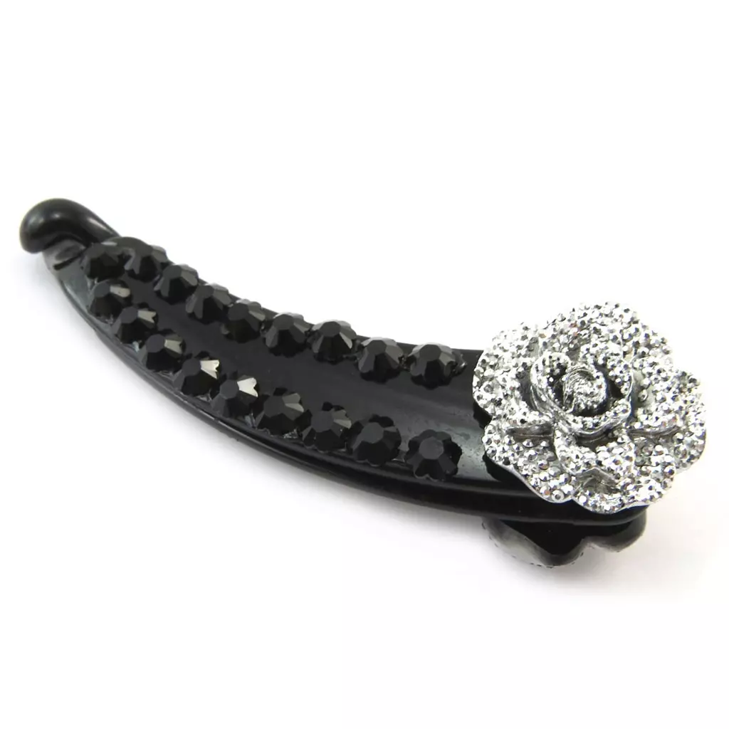 Les Trésors De Lily Barrette Américaine 'Rosa Romantica' Noir Argenté 12 Cm [N4061]
