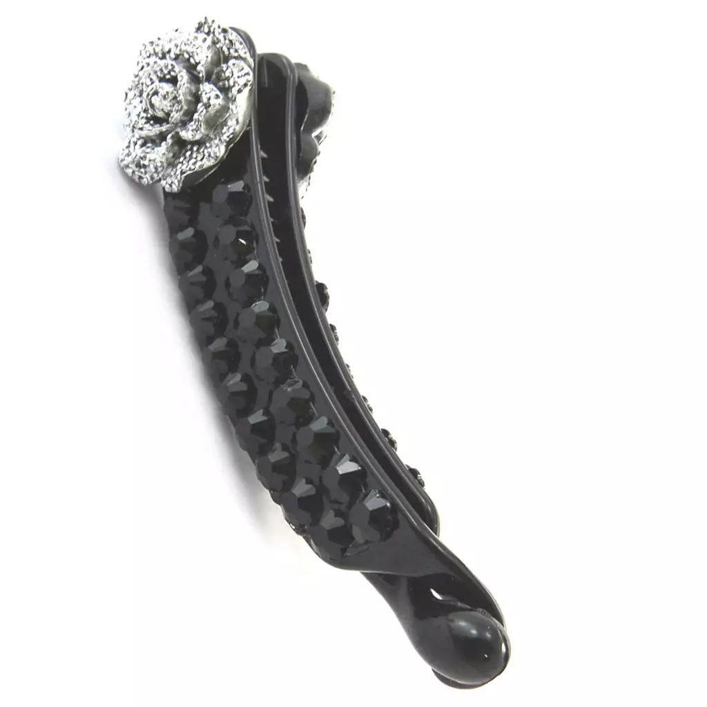 Les Trésors De Lily Barrette Américaine 'Rosa Romantica' Noir Argenté 12 Cm [N4061]