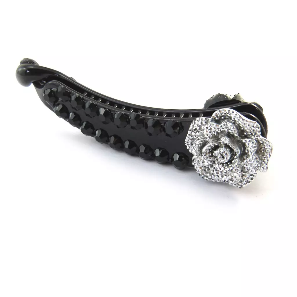 les trésors de lily Barrette américaine 'Rosa Romantica' noir argenté 12 cm [N4061]