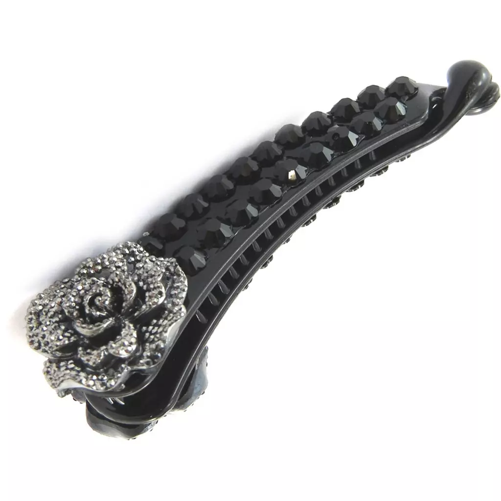 les trésors de lily Barrette américaine 'Rosa Romantica' noir gris 12 cm [N4063]