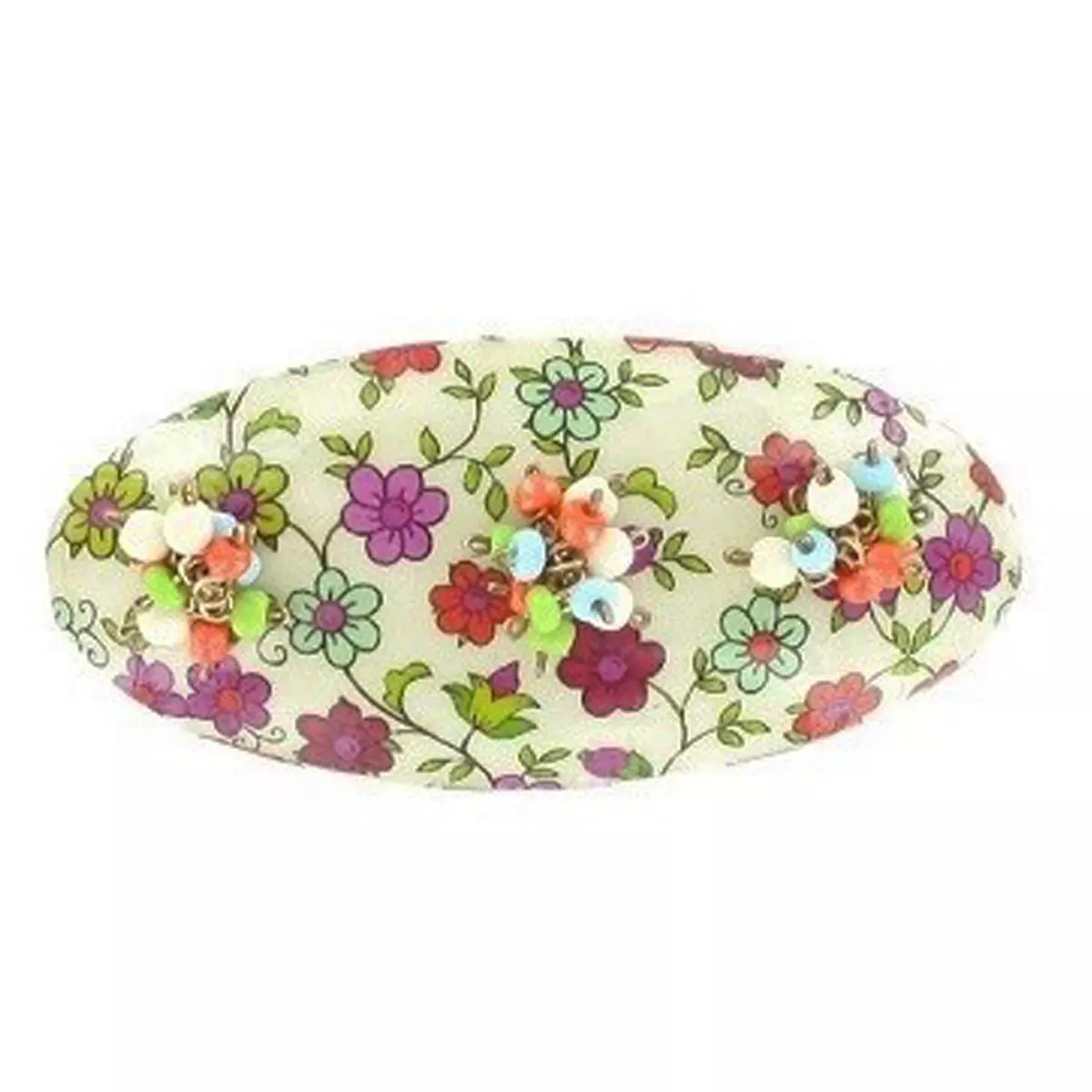 les trésors de lily Barrette artisanale 'Mistinguette' beige multicolore 90x40 mm [R4326]