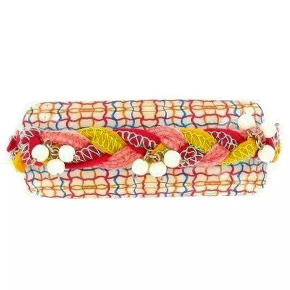 les trésors de lily Barrette artisanale 'Mistinguette' beige multicolore 100x35 mm [R4327]