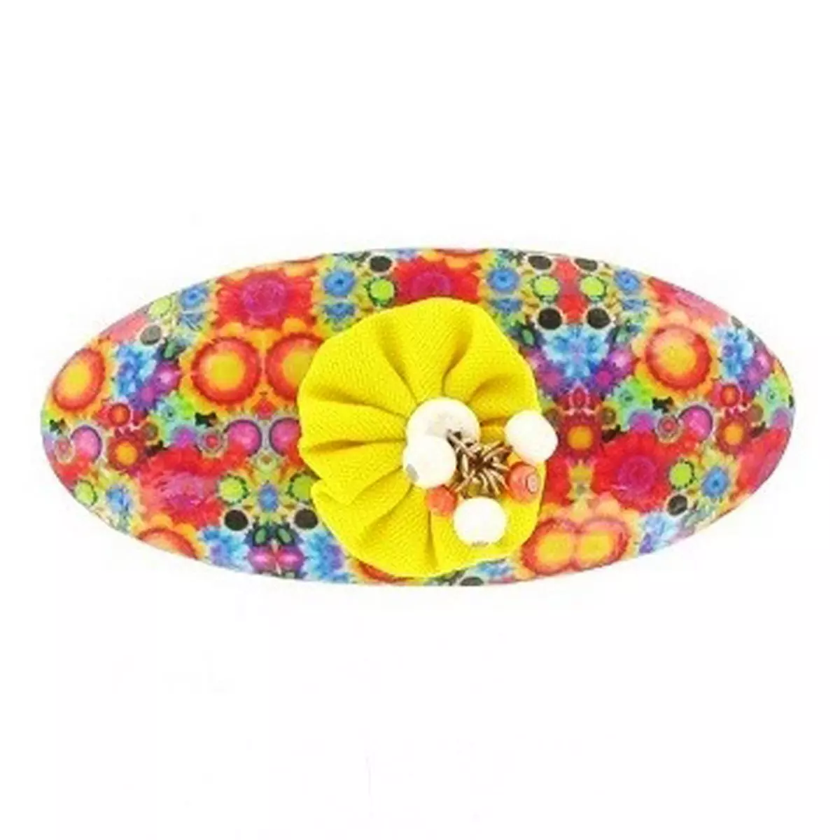 les trésors de lily Barrette artisanale 'Mistinguette' jaune multicolore 90x40 mm [R4337]
