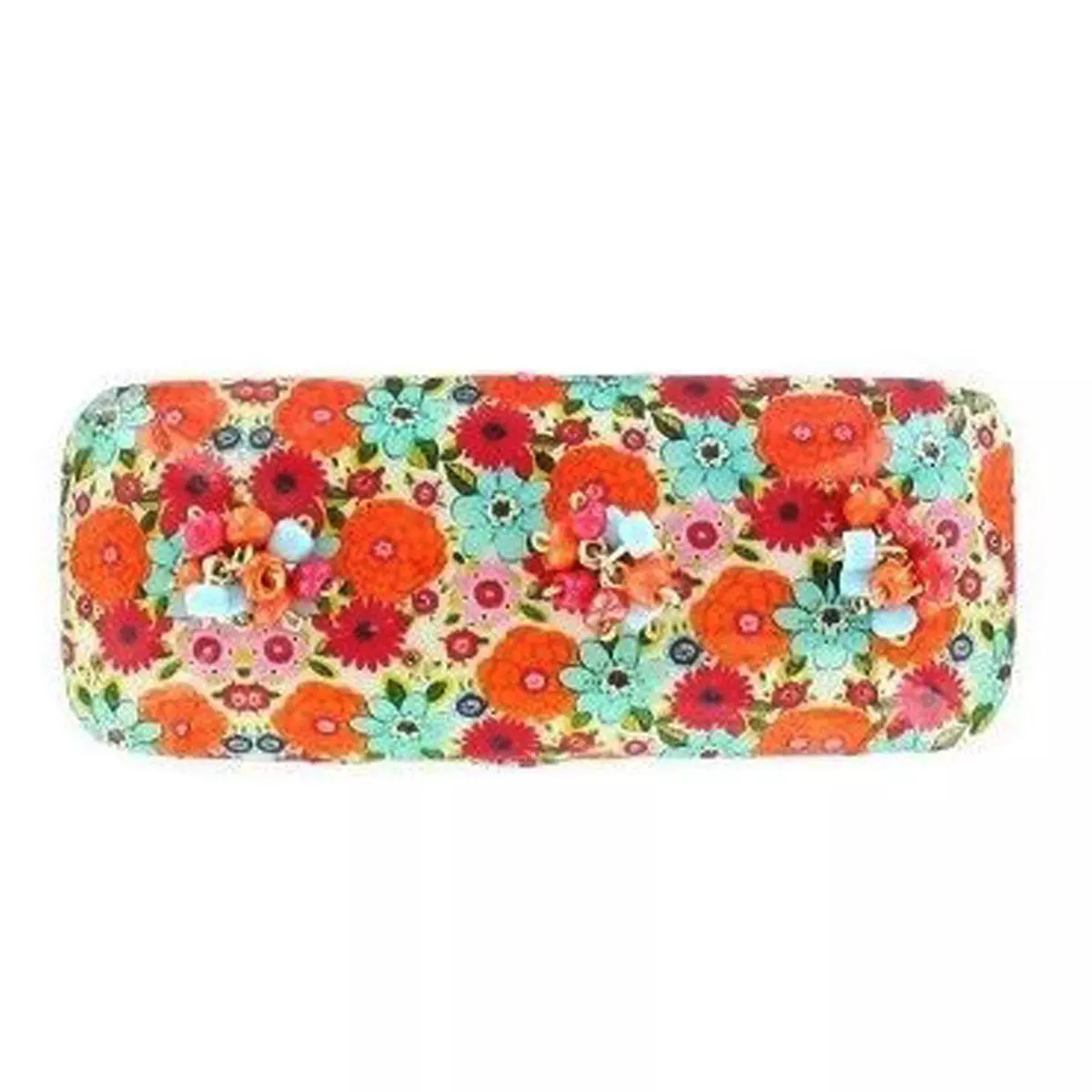 les trésors de lily Barrette artisanale 'Mistinguette' orange turquoise 100x35 mm [R4333]