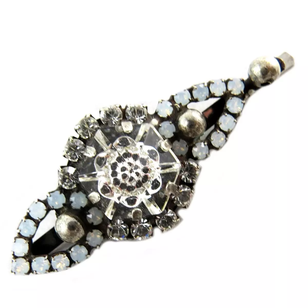 les trésors de lily Barrette artisanale 'Mythique Syracuse' blanc argenté 50x18 mm [P9800]
