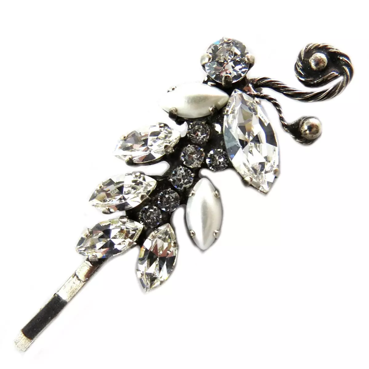 les trésors de lily Barrette artisanale 'Mythique Syracuse' blanc argenté 60x20 mm [P9801]