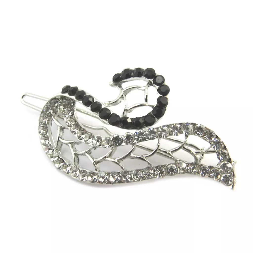 Les Trésors De Lily Barrette Boule 'Cygne' Blanc Noir Argenté 5x3 Cm [P3838]