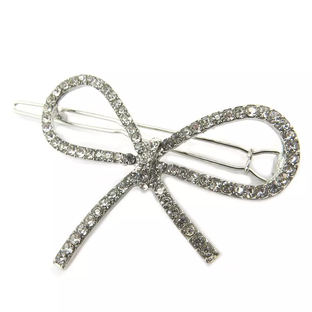 les trésors de lily Barrette boule 'Noeud Romantique' blanc argenté 62x4 cm [P3836]