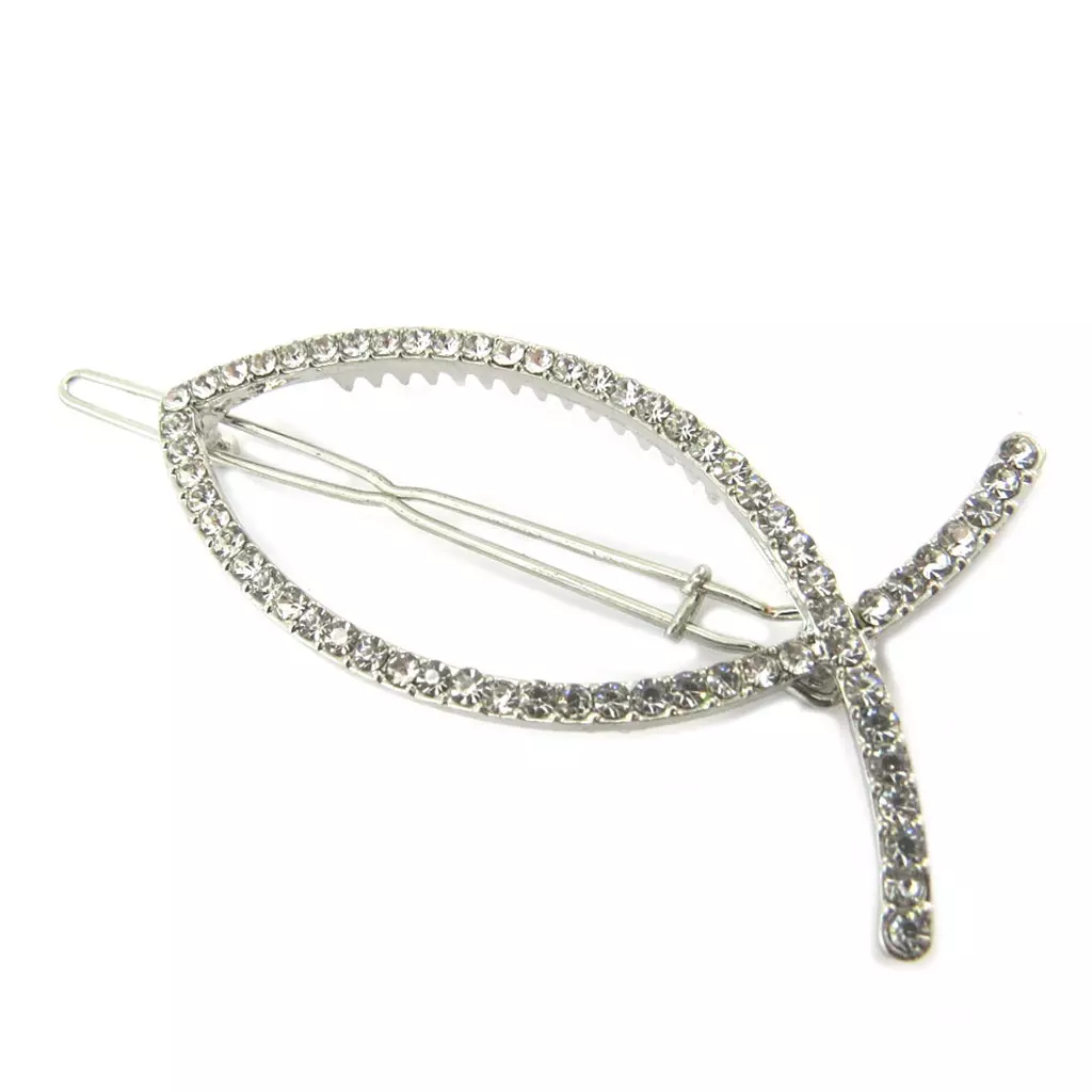 Les Trésors De Lily Barrette Boule 'Poisson Jésus' Blanc Argenté 7x3 Cm [P3848]
