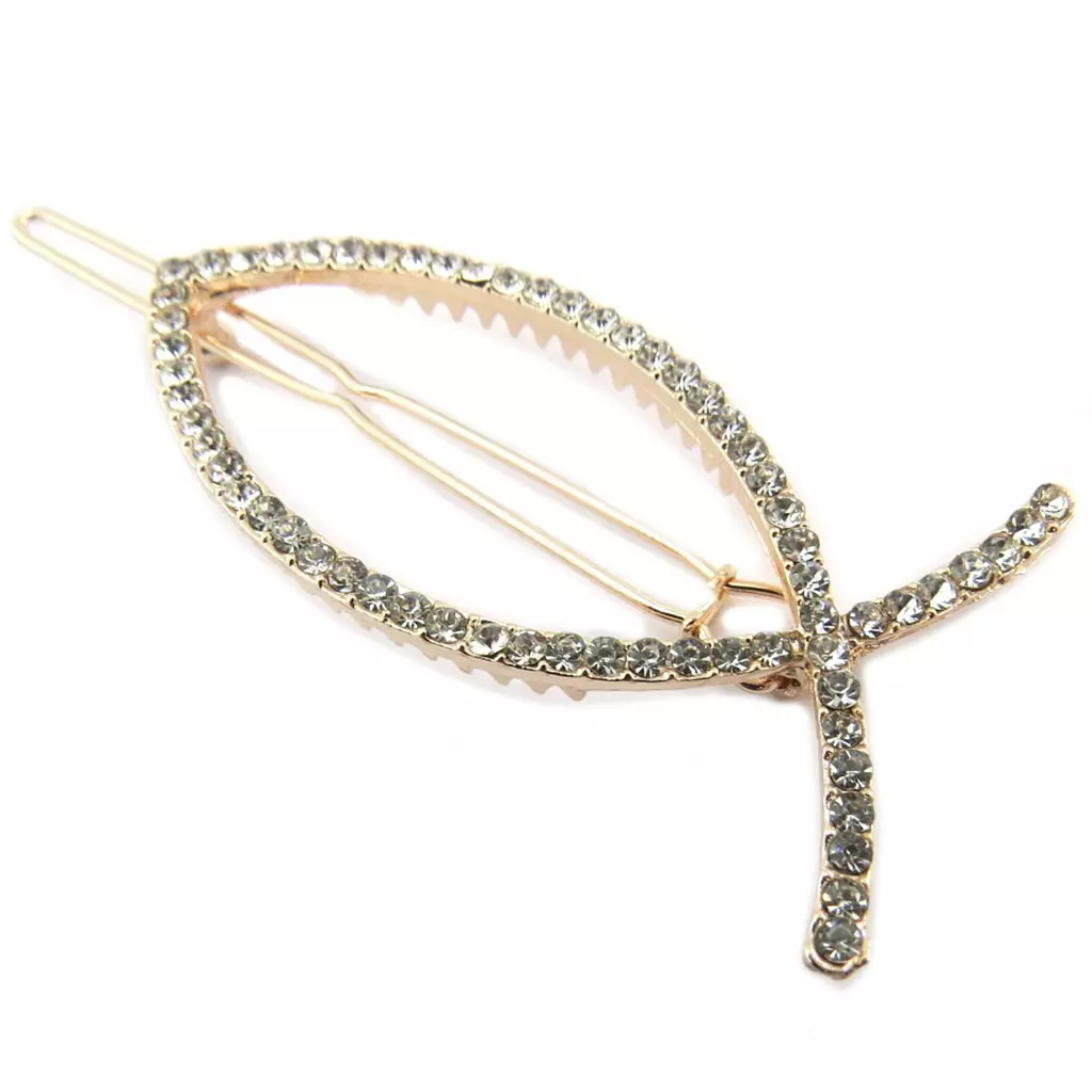 Les Trésors De Lily Barrette Boule 'Poisson Jésus' Blanc Doré Rosé (gold Pink) 7x3 Cm [P3849]