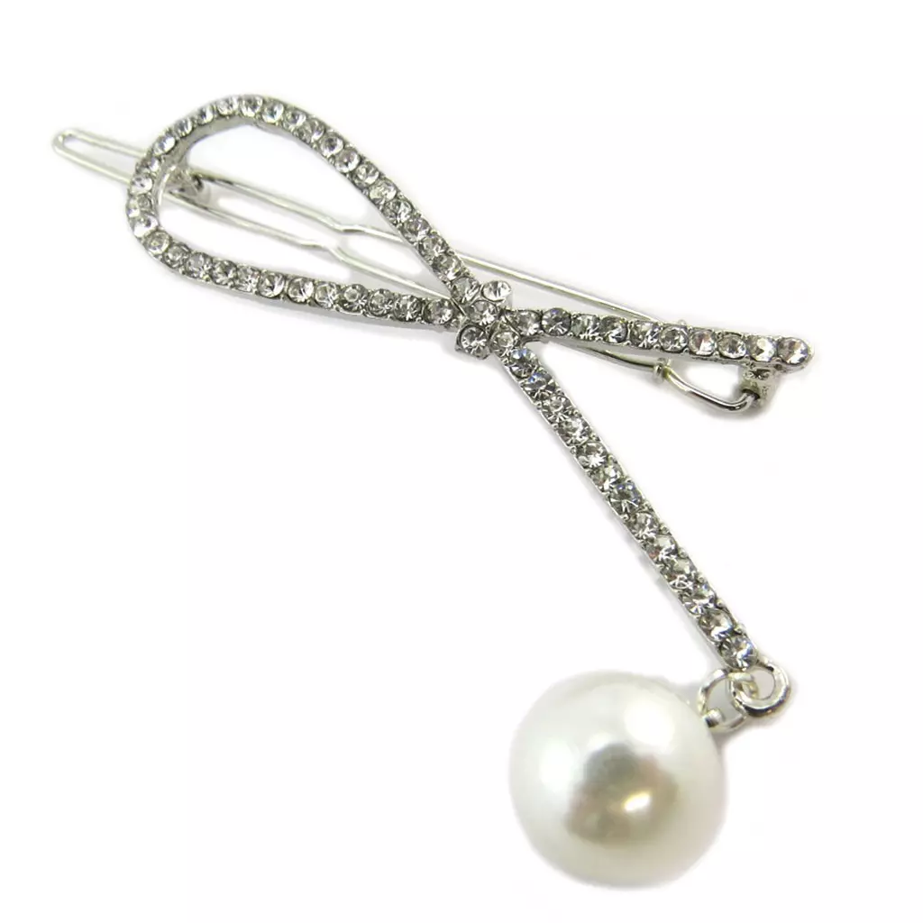 les trésors de lily Barrette boule 'Sissi' blanc argenté 75x3 cm [P3834]