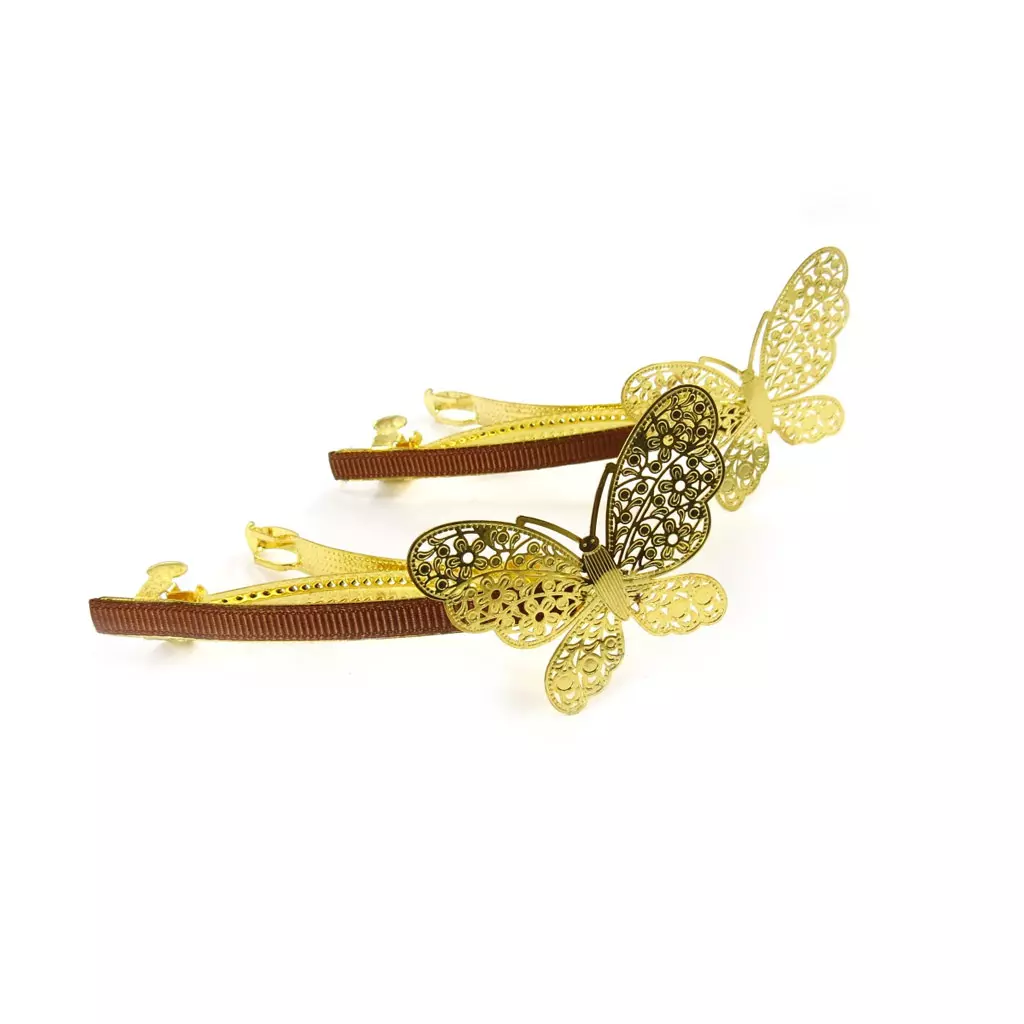 Les Trésors De Lily Barrette Créateur 'Papillons' Doré Marron 7 Cm [R7820]