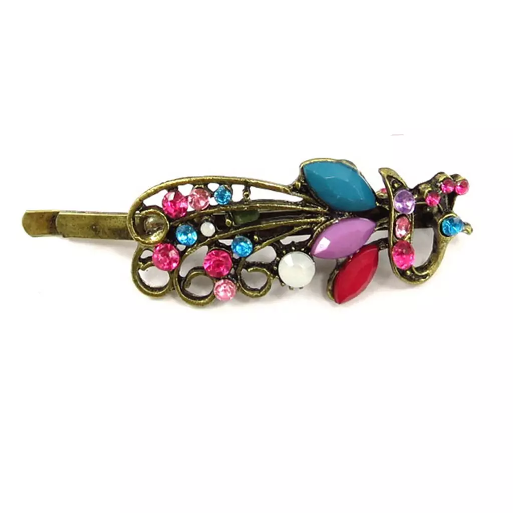 les trésors de lily Barrette créateur 'Scarlett' tutti frutti 75x20 mm (paon) [R7834]