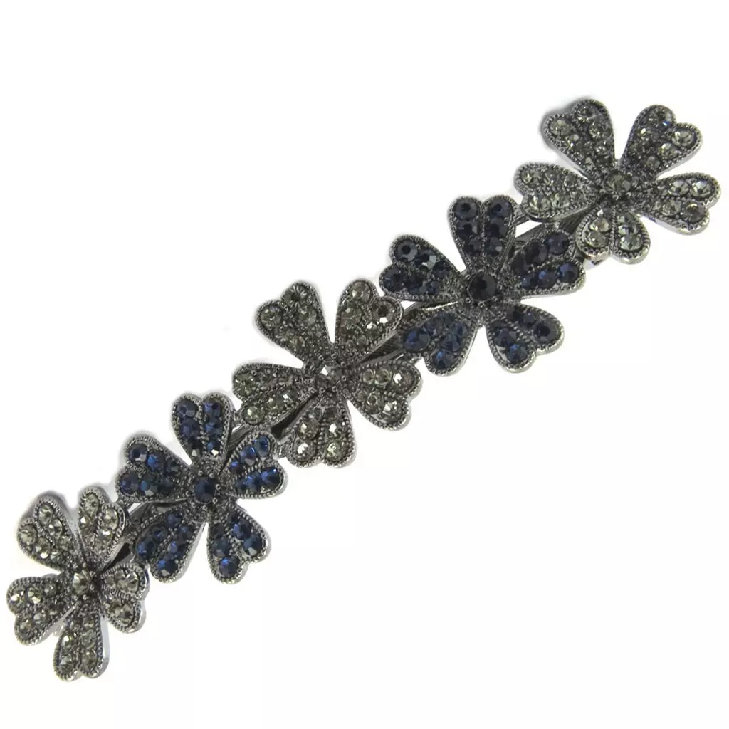 les trésors de lily Barrette créateur 'Sissi' bleu gris (fleurs) 78x17 mm [P6297]