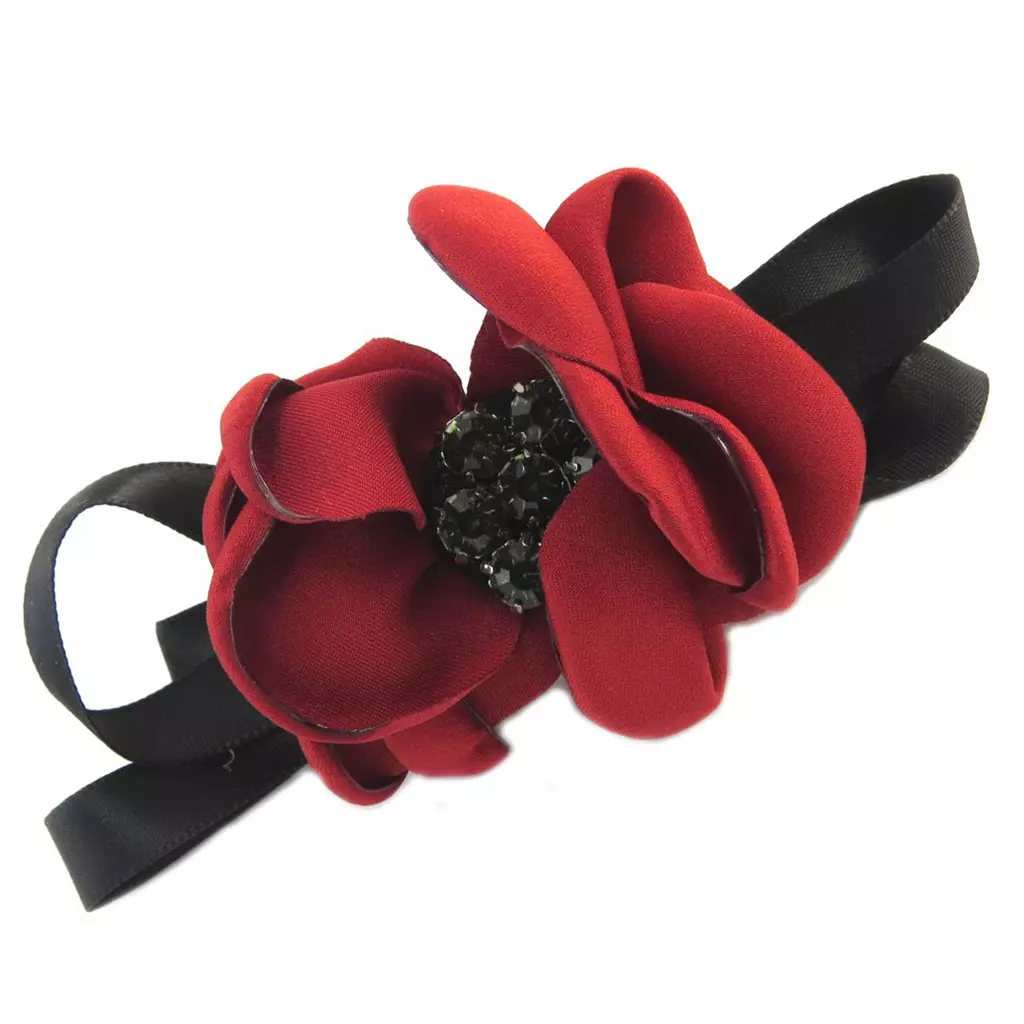 les trésors de lily Barrette créateur 'Sissi' rouge noir (fleurs) 100x50 mm [P6302]