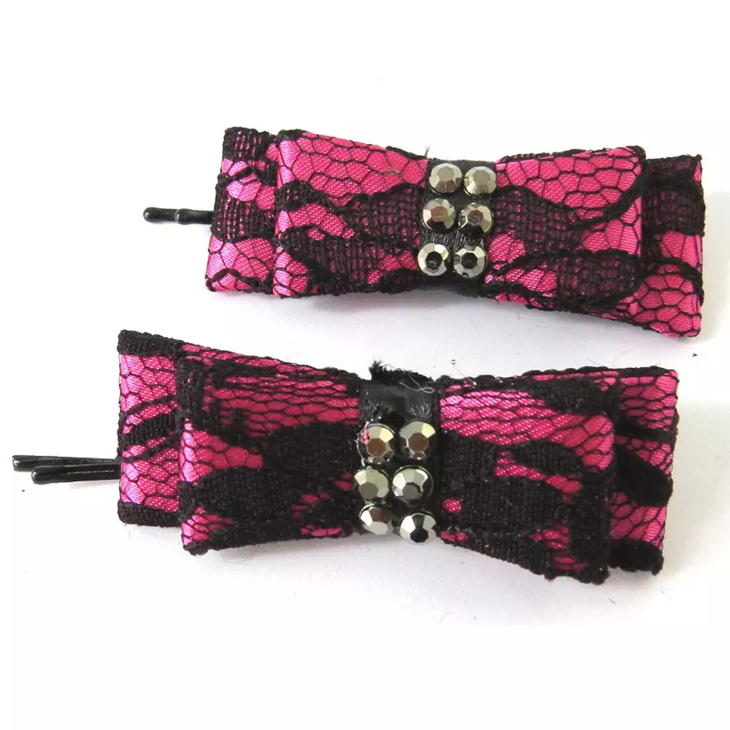 les trésors de lily Barrettes créateur 'Carmen' dentelle rose 80x20 mm [M7566]
