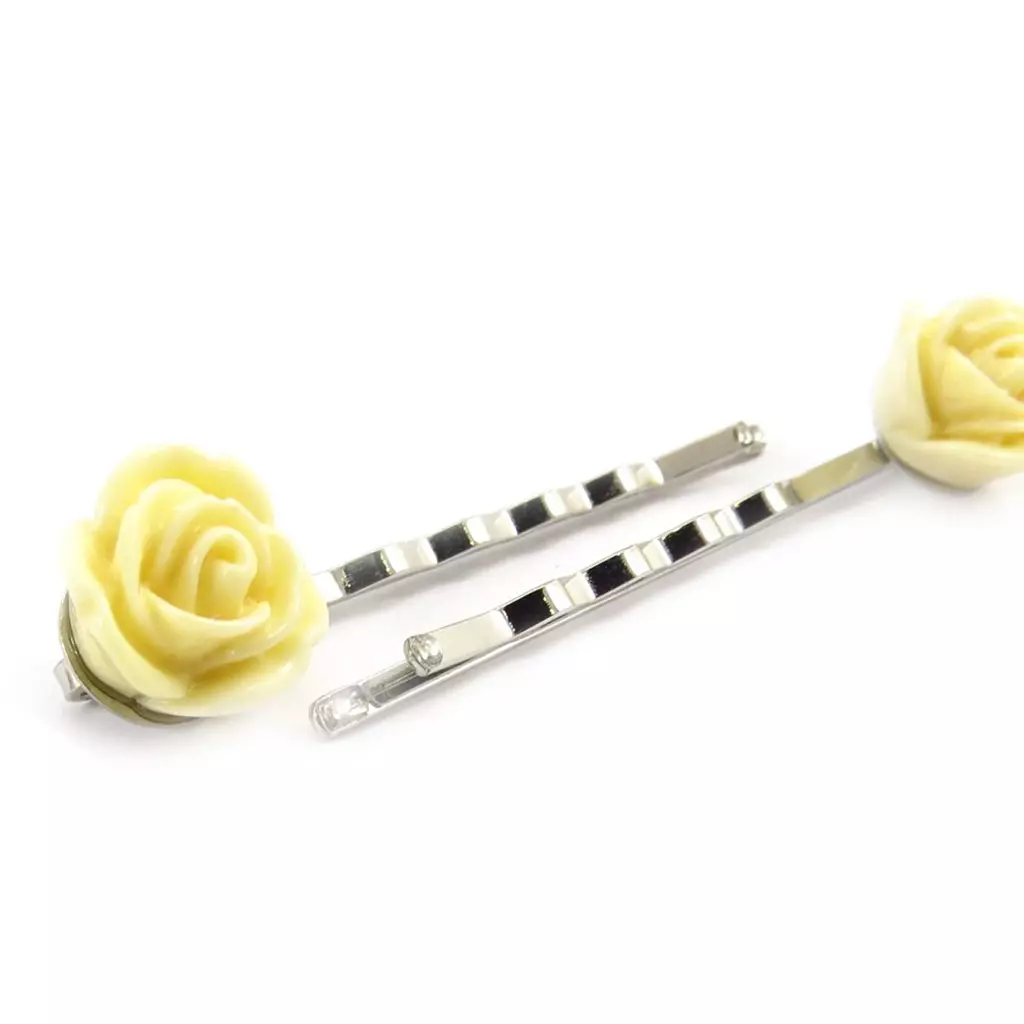 Les Trésors De Lily Barrettes Créateur 'Rosa Romantica' Beige Ivoire 60x14 Mm [K0700]