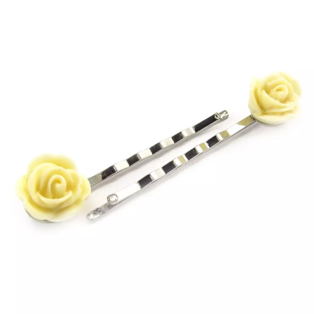 Les Trésors De Lily Barrettes Créateur 'Rosa Romantica' Beige Ivoire 60x14 Mm [K0700]