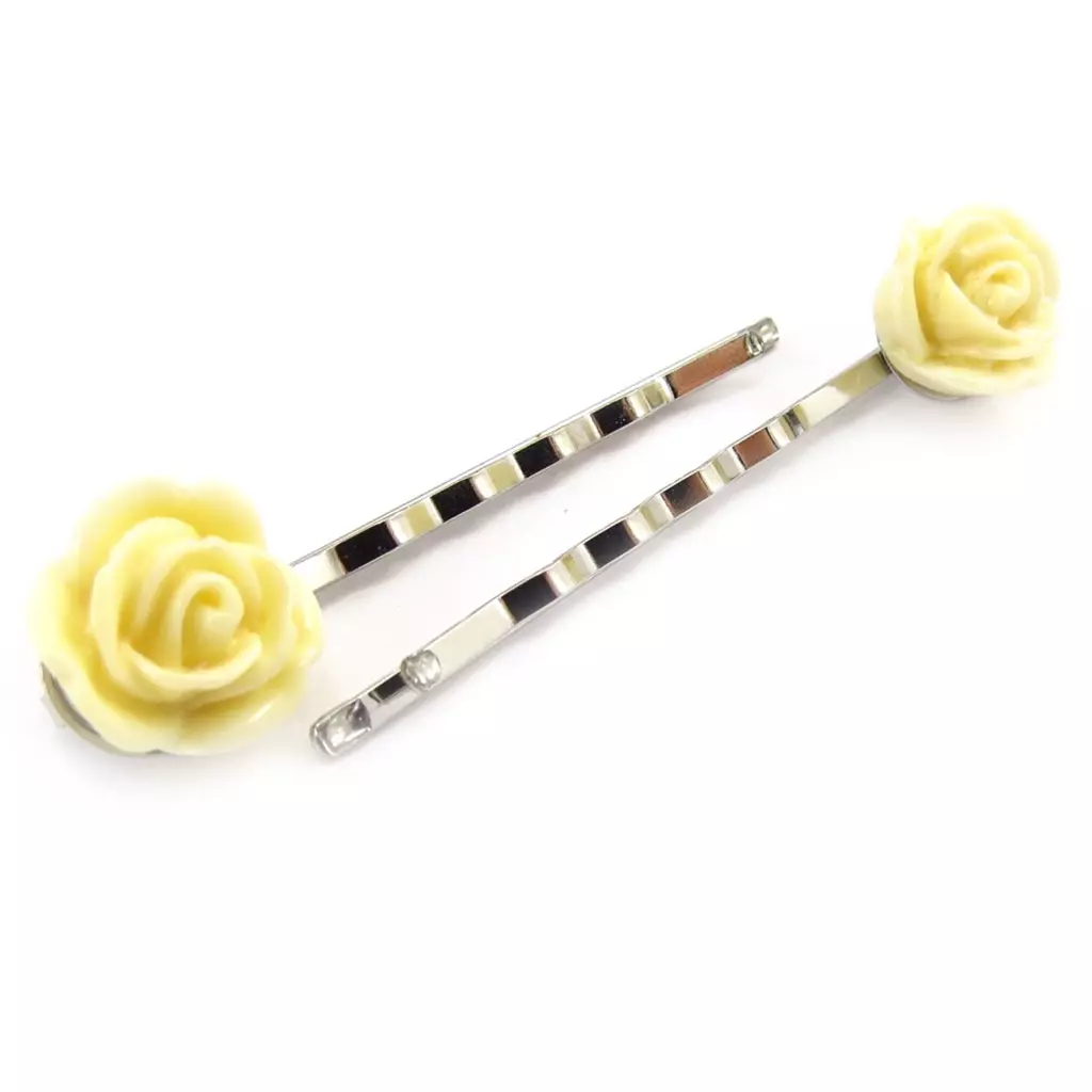 les trésors de lily Barrettes créateur 'Rosa Romantica' beige ivoire 60x14 mm [K0700]
