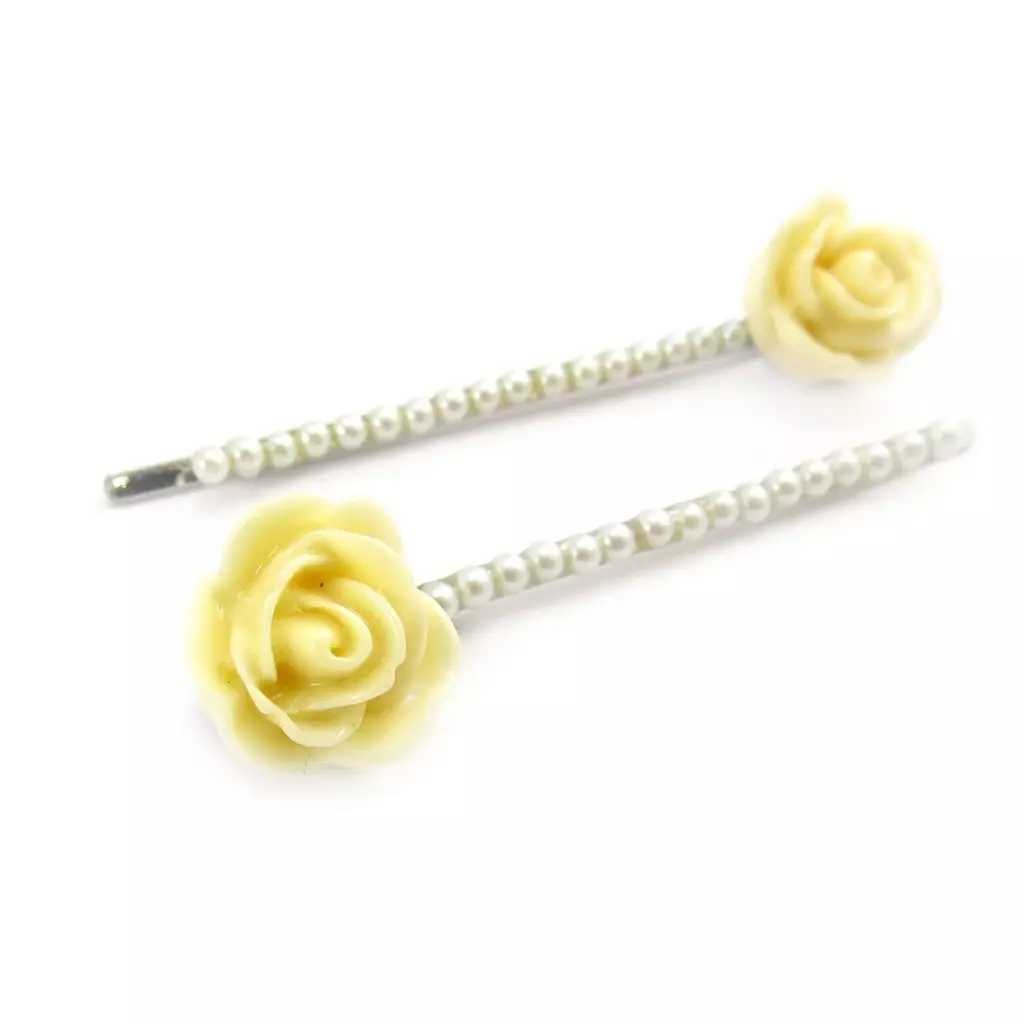 Les Trésors De Lily Barrettes Créateur 'Rosa Romantica' Ivoire 60x14 Mm (perles) [K0698]