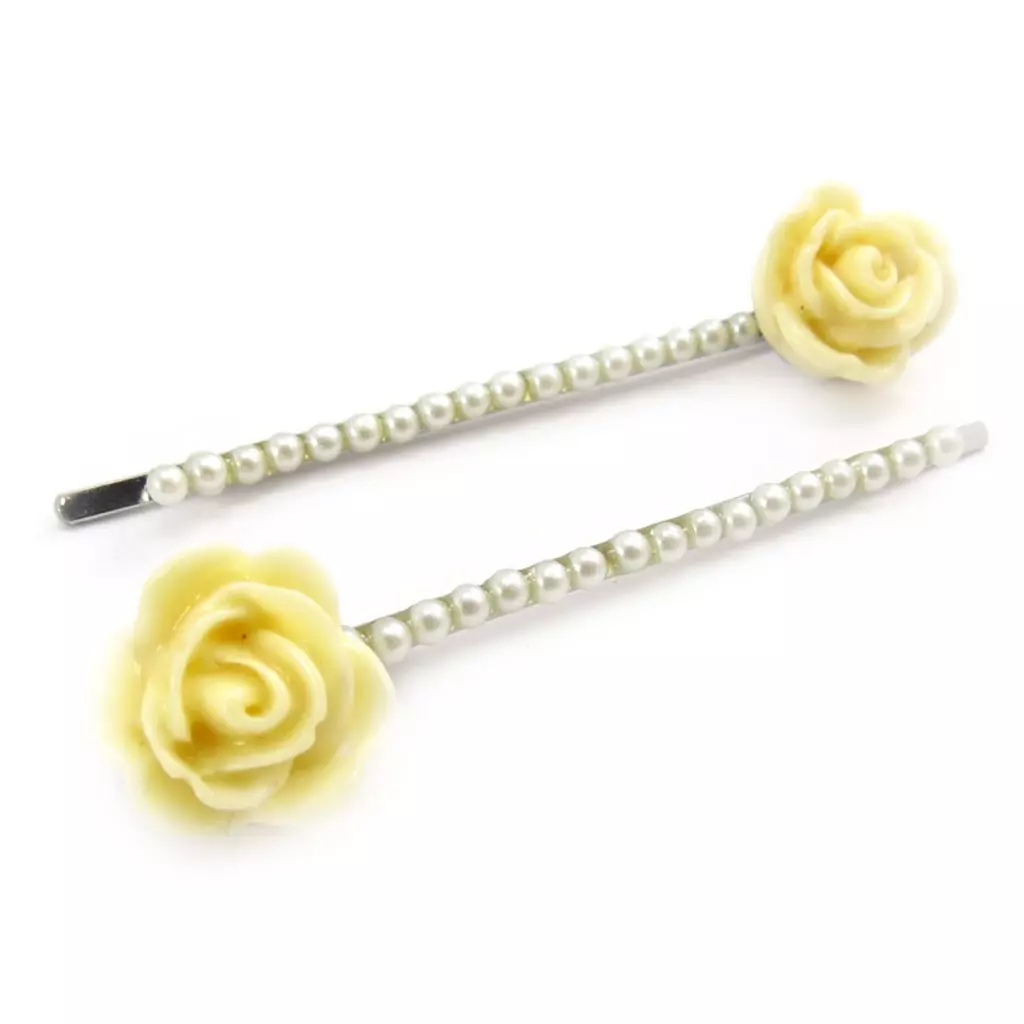les trésors de lily Barrettes créateur 'Rosa Romantica' ivoire 60x14 mm (perles) [K0698]